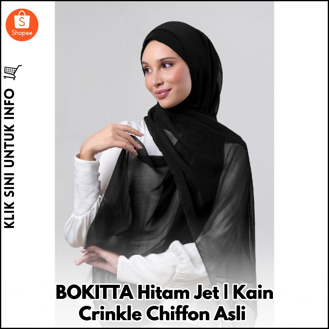 BOKITTA Hitam Jet | Kain Crinkle Chiffon Asli