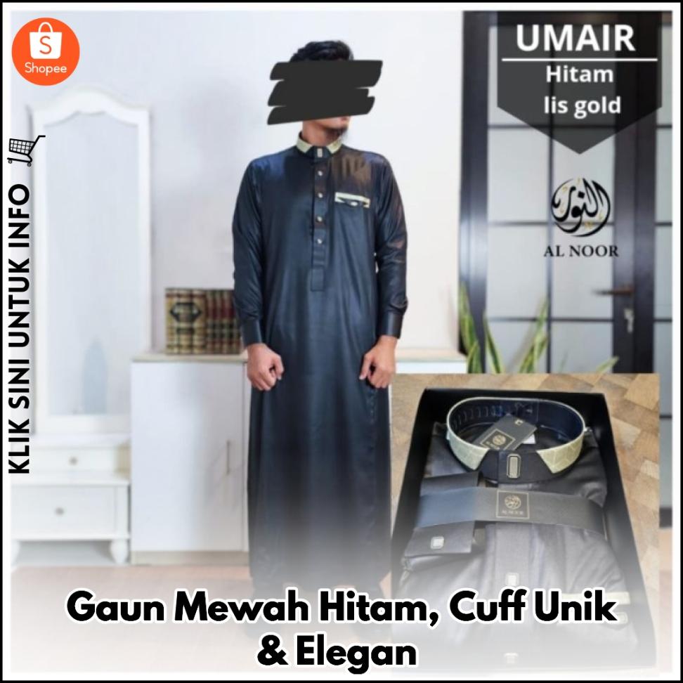 Gaun Mewah Hitam, Cuff Unik & Elegan