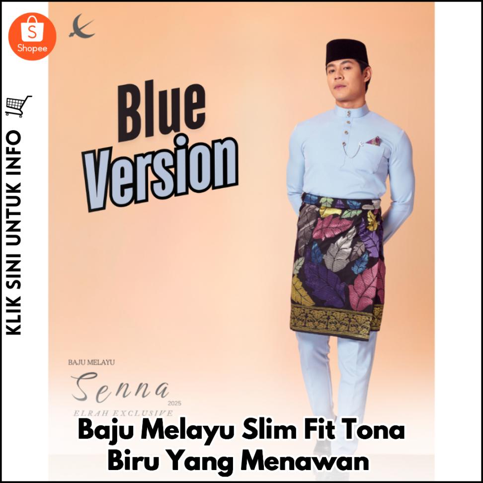 Baju Melayu Slim Fit Tona Biru Yang Menawan