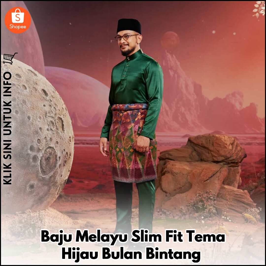 Baju Melayu Slim Fit Tema Hijau Bulan Bintang
