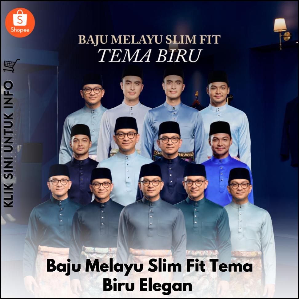 Baju Melayu Slim Fit Tema Biru Elegan