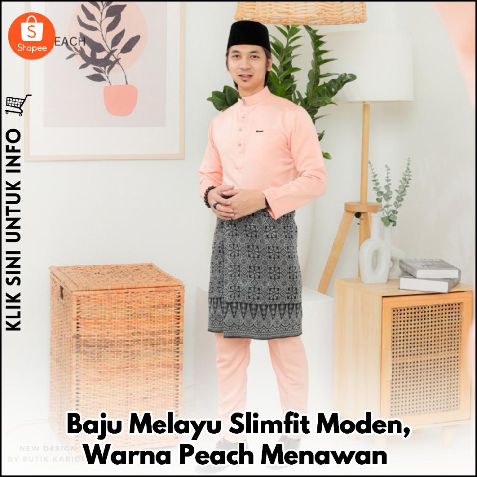 Baju Melayu Slimfit Moden, Warna Peach Menawan
