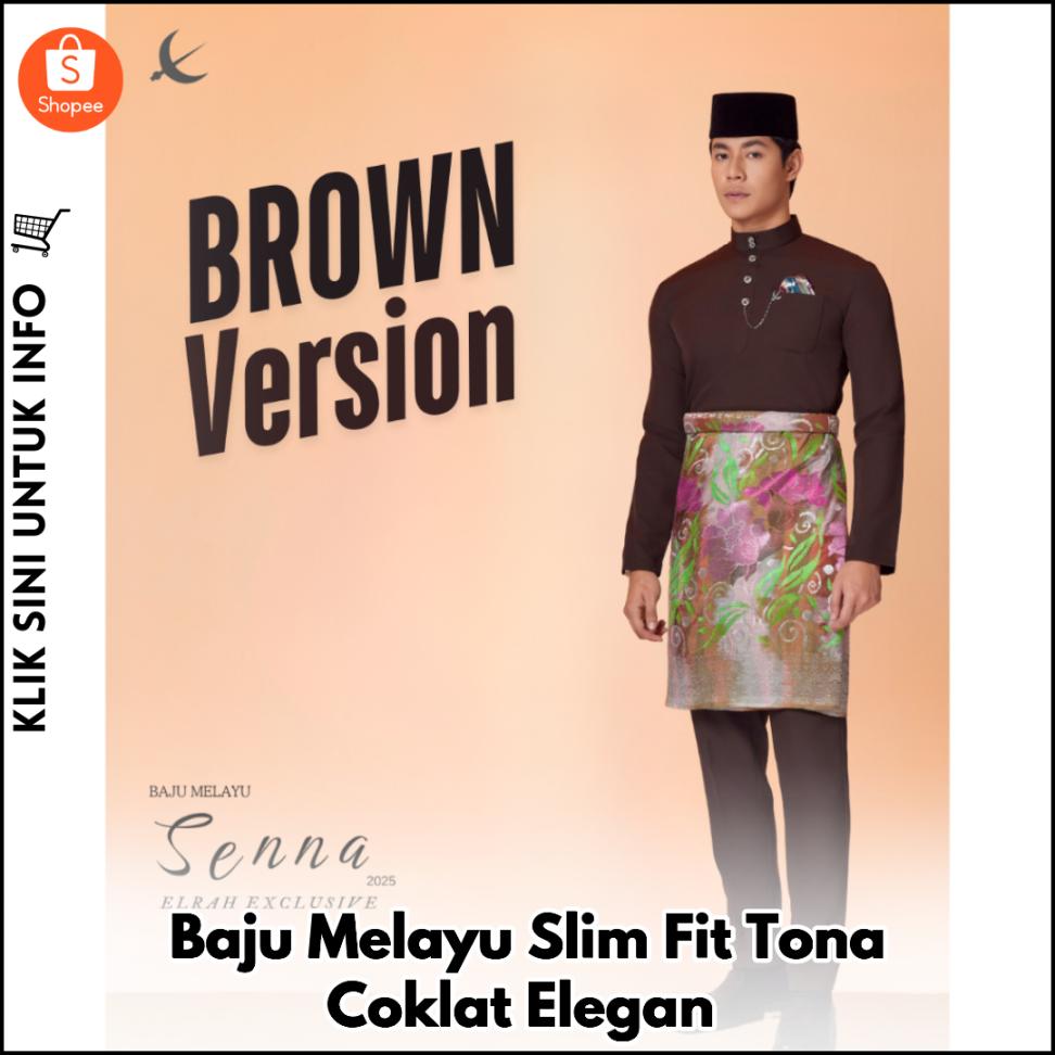 Baju Melayu Slim Fit Tona Coklat Elegan