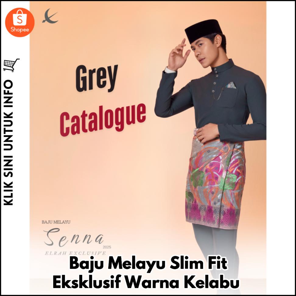 Baju Melayu Slim Fit Eksklusif Warna Kelabu
