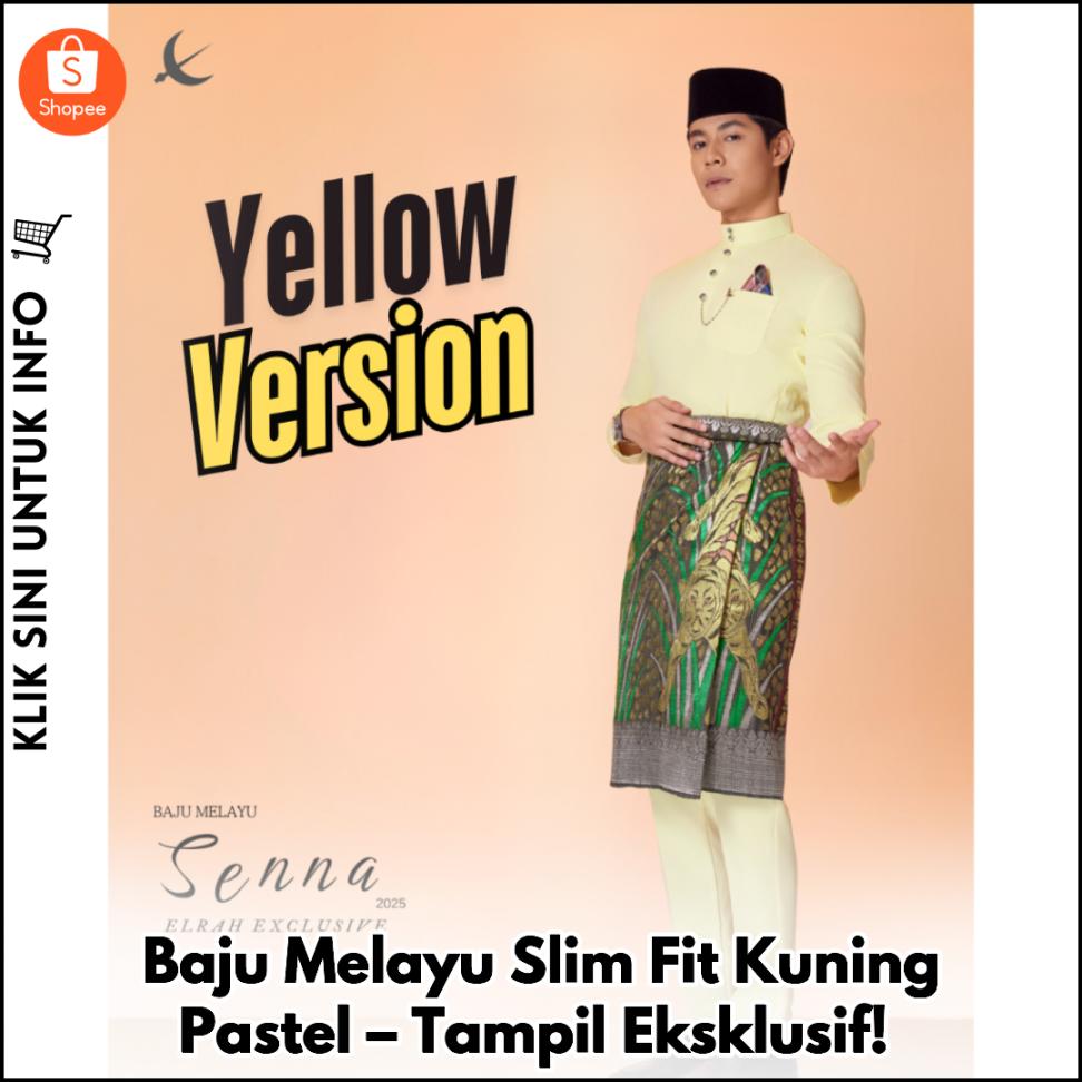 Baju Melayu Slim Fit Kuning Pastel – Tampil Eksklusif!