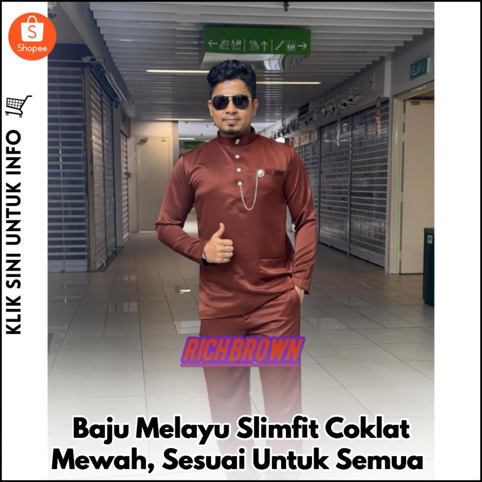 Baju Melayu Slimfit Coklat Mewah, Sesuai Untuk Semua
