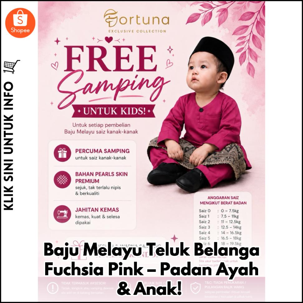 Baju Melayu Teluk Belanga Fuchsia Pink – Padan Ayah & Anak!