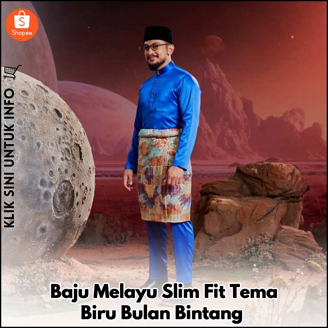 Baju Melayu Slim Fit Tema Biru Bulan Bintang