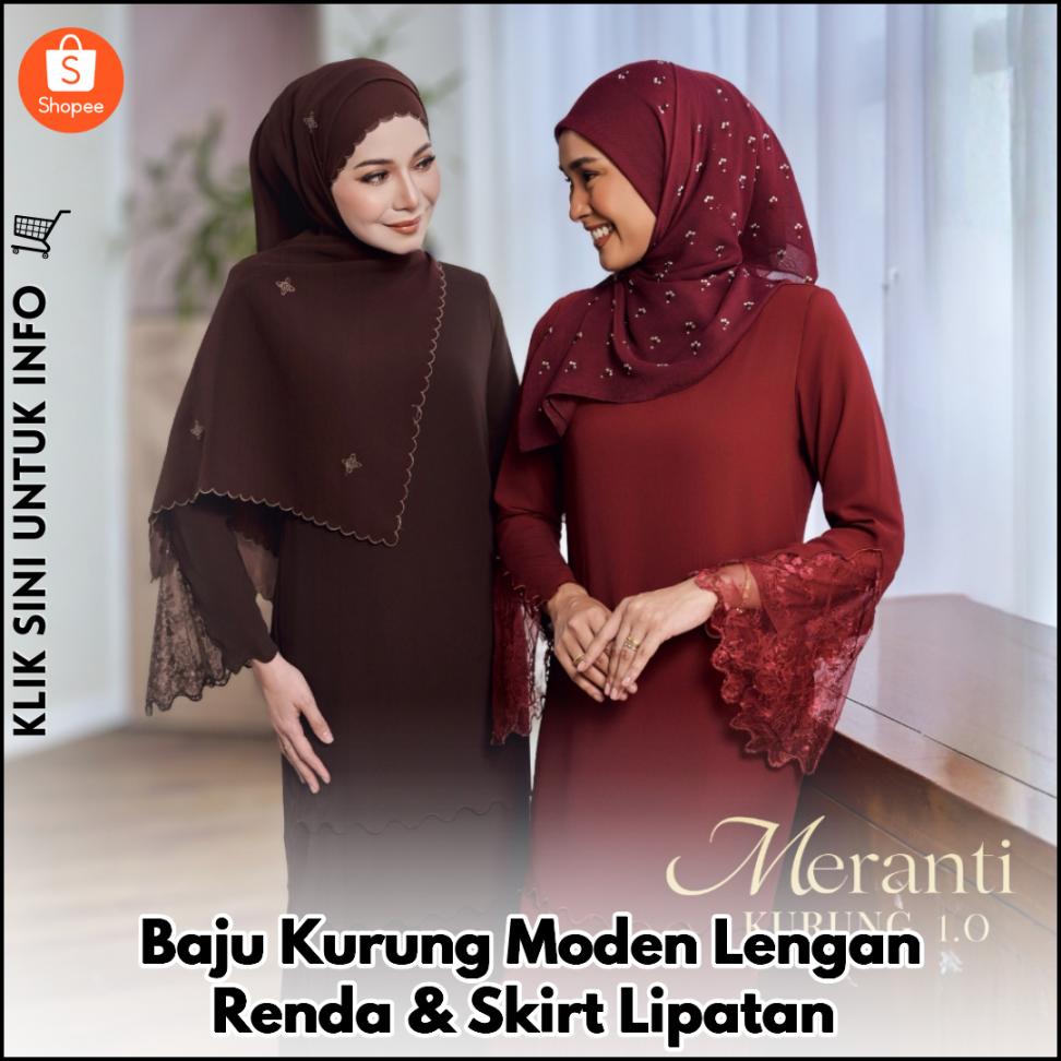 Baju Kurung Moden Lengan Renda & Skirt Lipatan