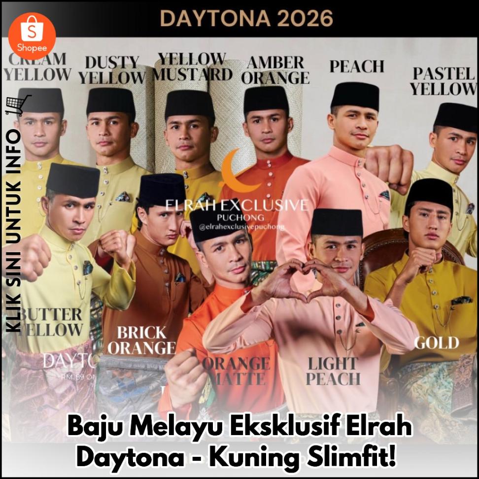 Baju Melayu Eksklusif Elrah Daytona - Kuning Slimfit!