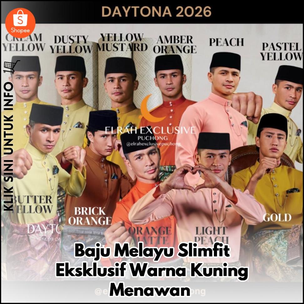 Baju Melayu Slimfit Eksklusif Warna Kuning Menawan