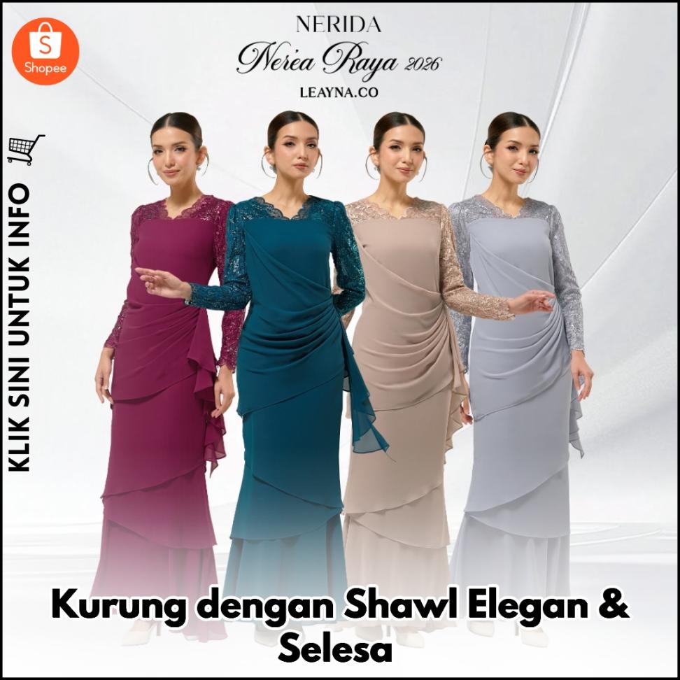 Kurung dengan Shawl Elegan & Selesa