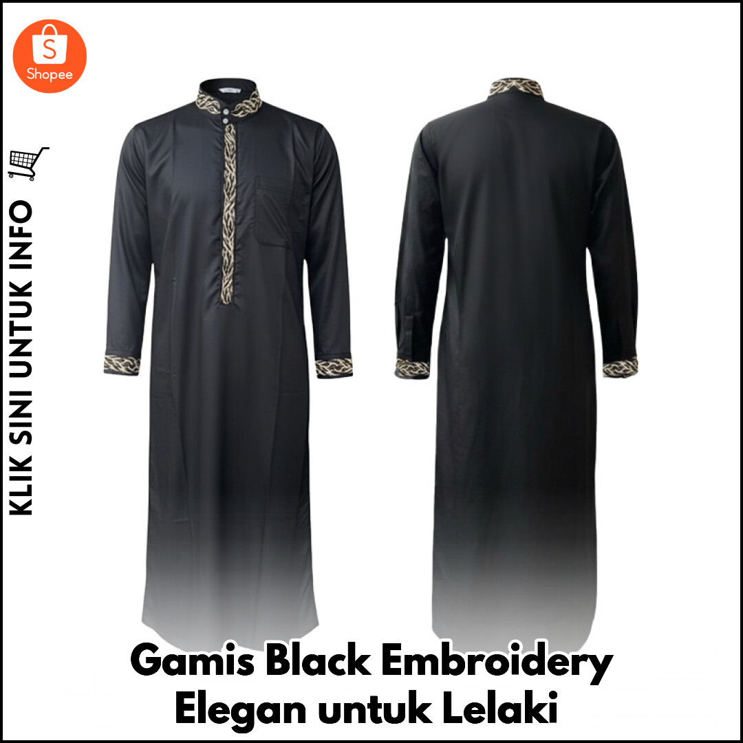 Gamis Black Embroidery Elegan untuk Lelaki