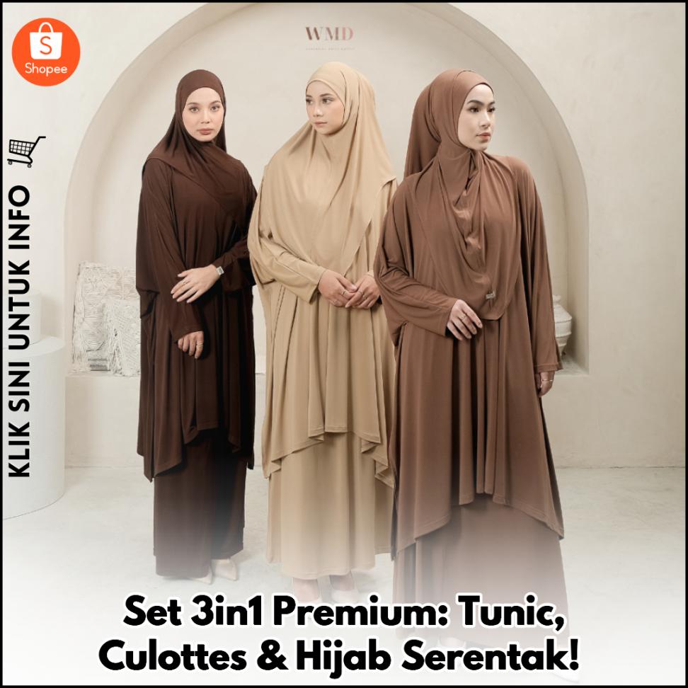 Set 3in1 Premium: Tunic, Culottes & Hijab Serentak!