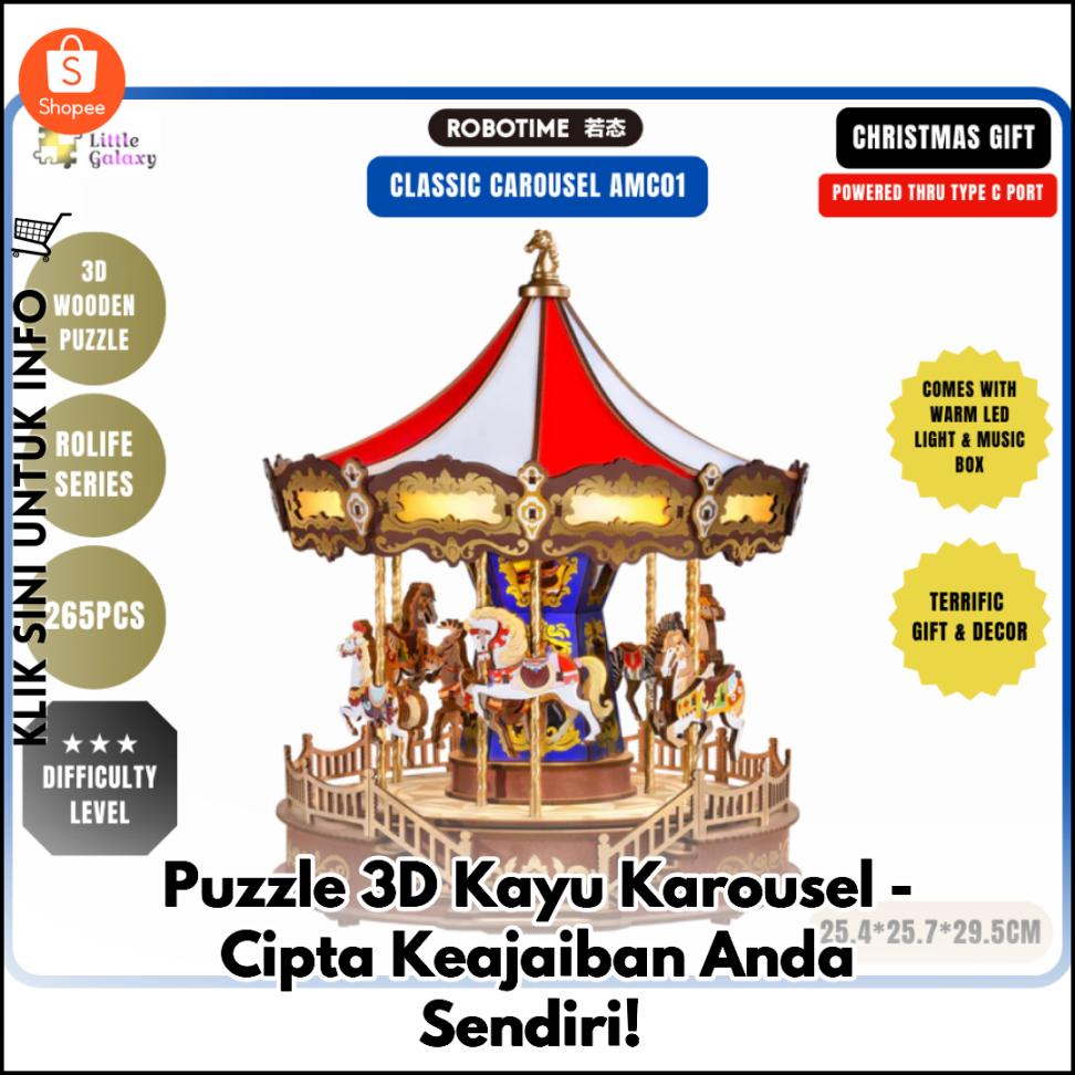 Puzzle 3D Kayu Karousel - Cipta Keajaiban Anda Sendiri!