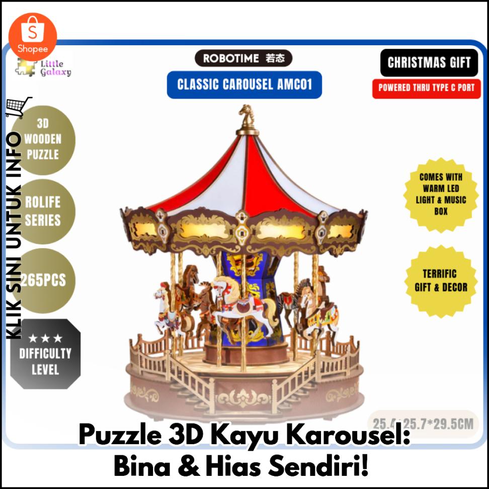 Puzzle 3D Kayu Karousel: Bina & Hias Sendiri!