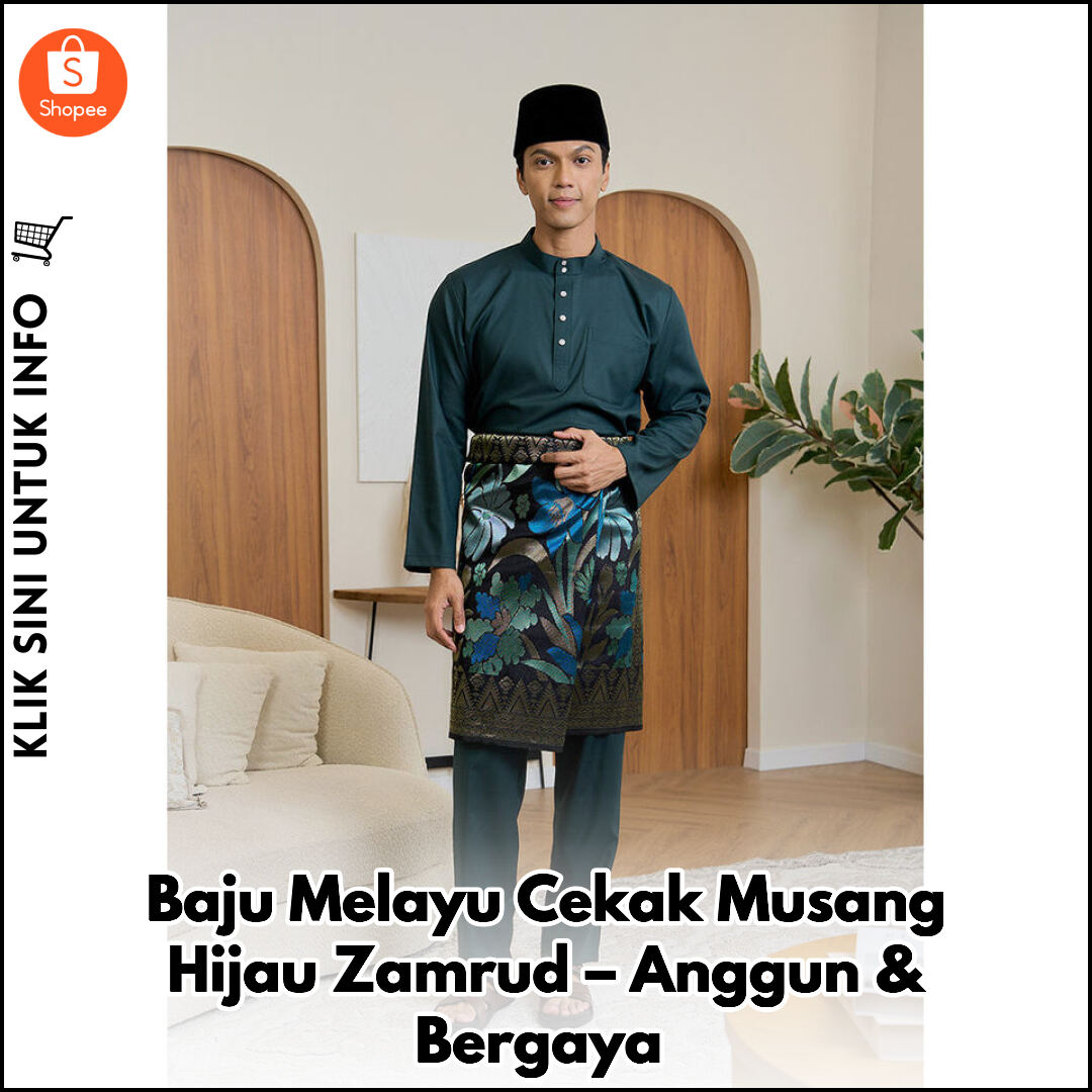 Baju Melayu Cekak Musang Hijau Zamrud – Anggun & Bergaya