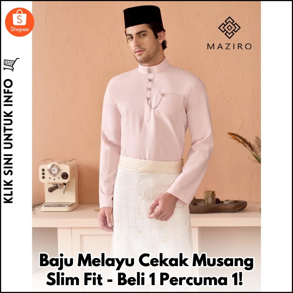 Baju Melayu Cekak Musang Slim Fit - Beli 1 Percuma 1!
