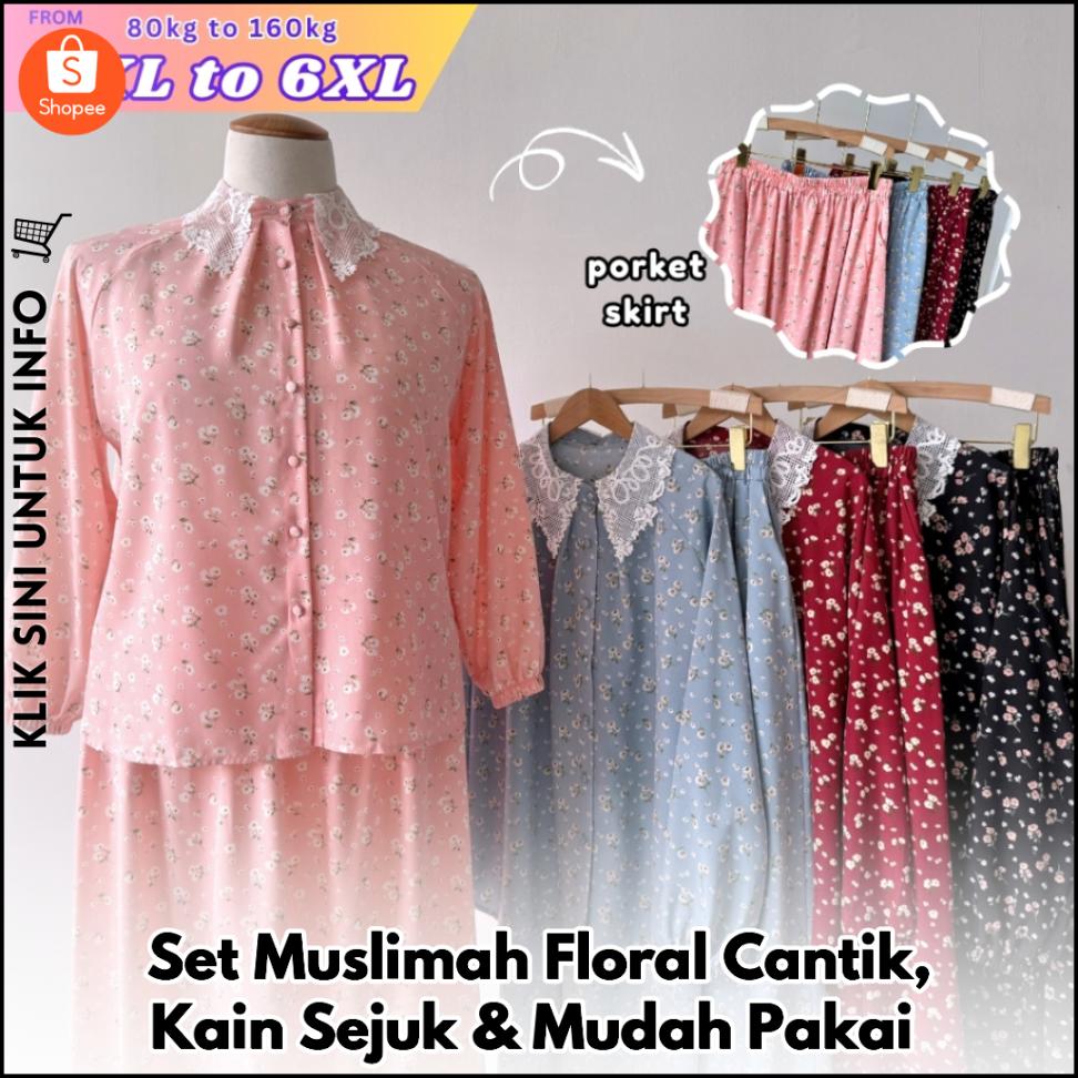 Set Muslimah Floral Cantik, Kain Sejuk & Mudah Pakai