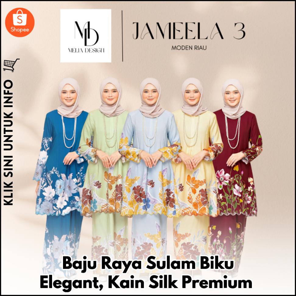 Baju Raya Sulam Biku Elegant, Kain Silk Premium
