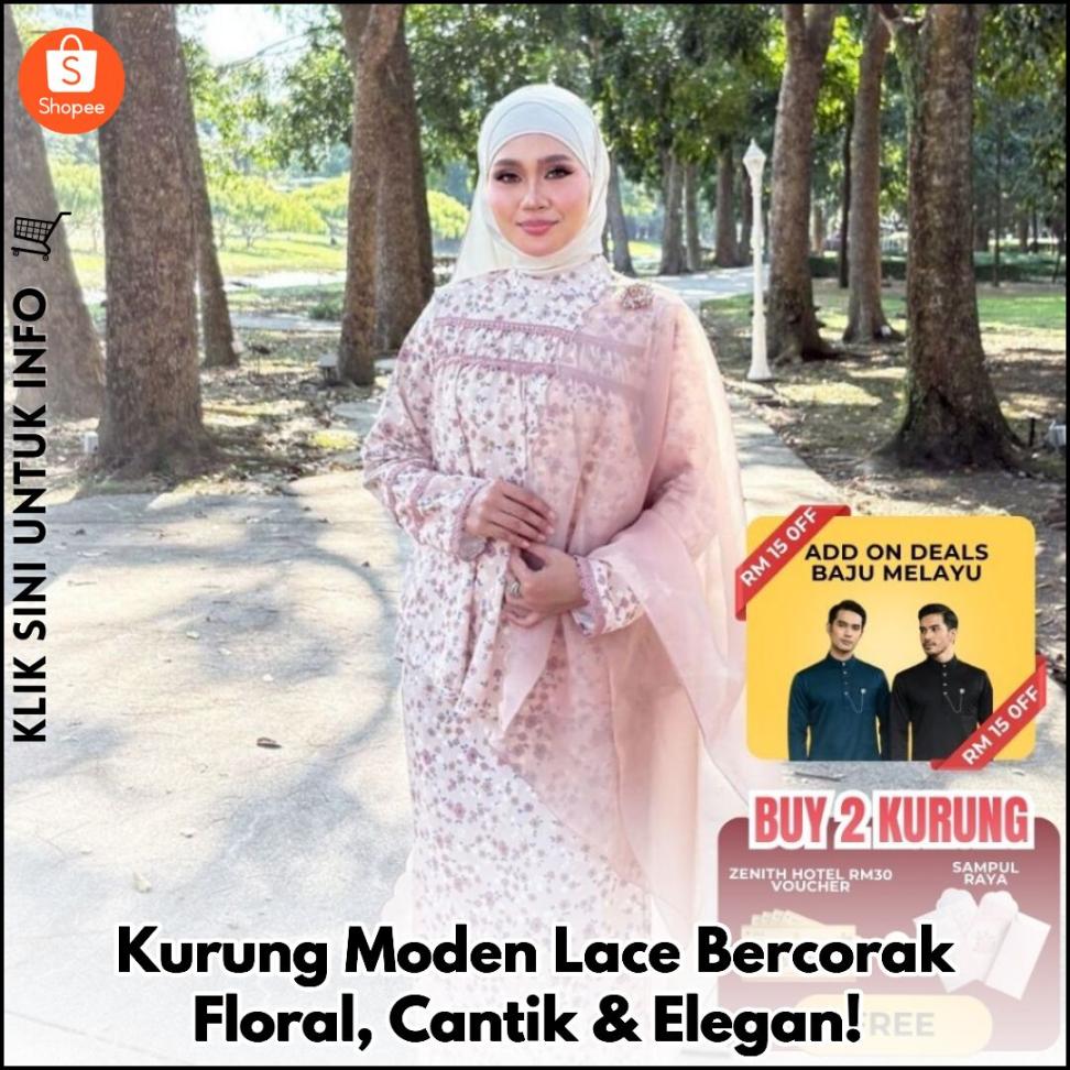 Kurung Moden Lace Bercorak Floral, Cantik & Elegan!