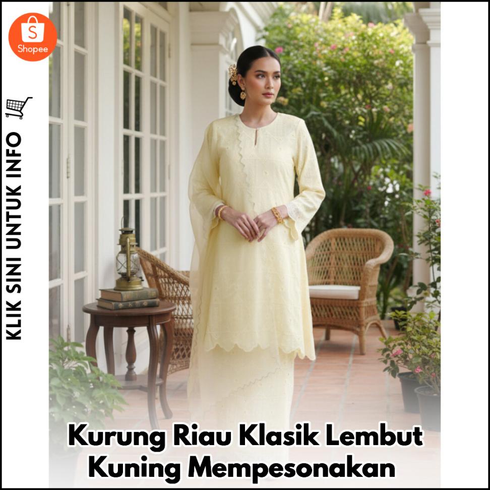 Kurung Riau Klasik Lembut Kuning Mempesonakan