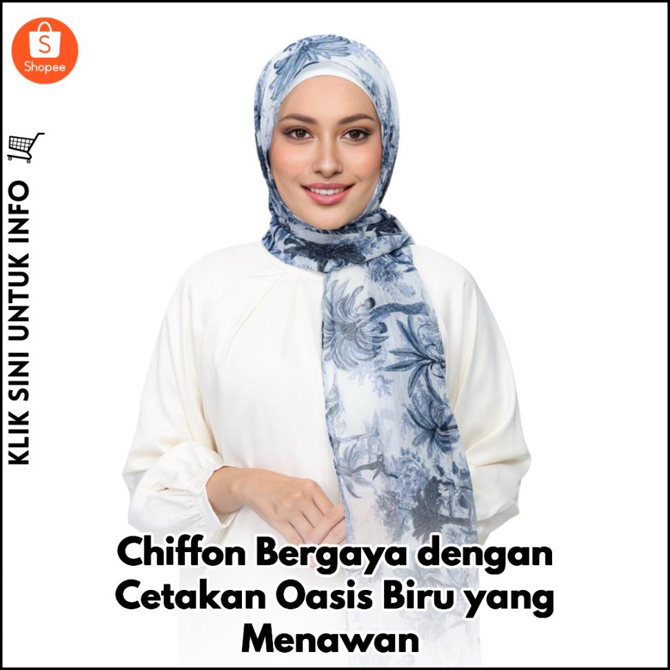Chiffon Bergaya dengan Cetakan Oasis Biru yang Menawan