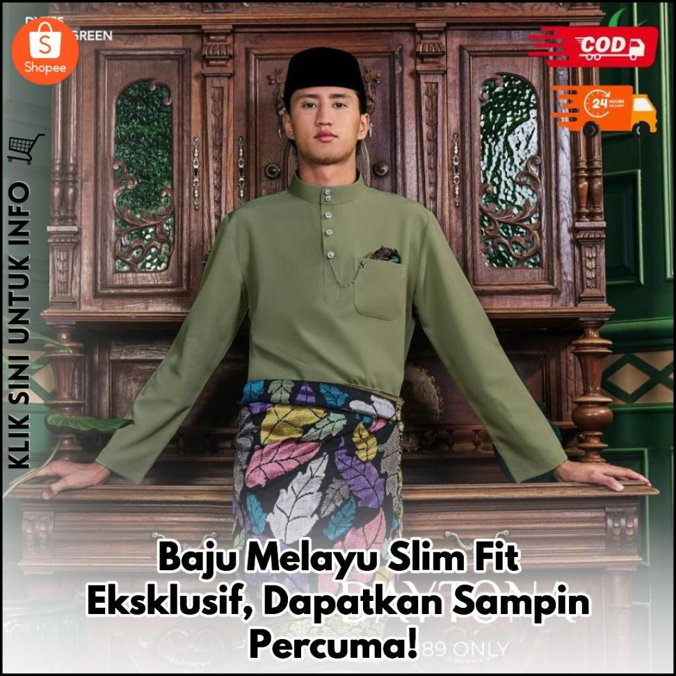 Baju Melayu Slim Fit Eksklusif, Dapatkan Sampin Percuma!