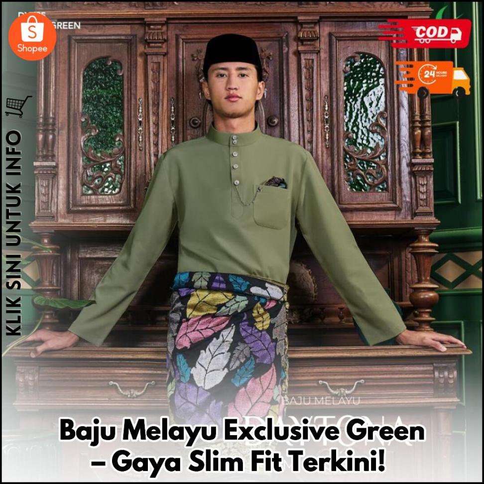Baju Melayu Exclusive Green – Gaya Slim Fit Terkini!