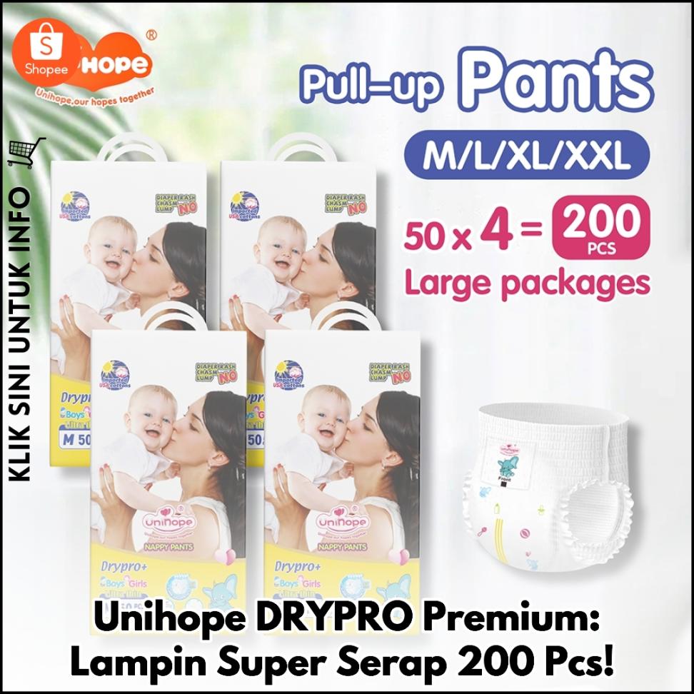 Unihope DRYPRO Premium: Lampin Super Serap 200 Pcs!