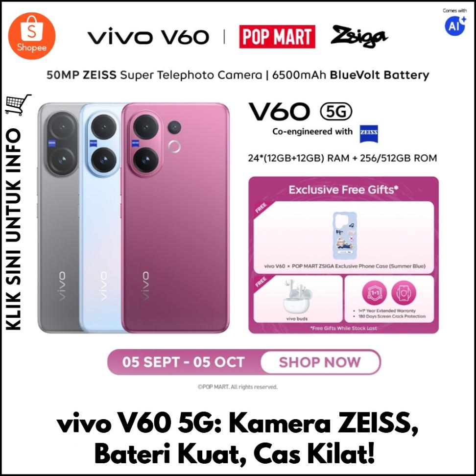 vivo V60 5G: Kamera ZEISS, Bateri Kuat, Cas Kilat!