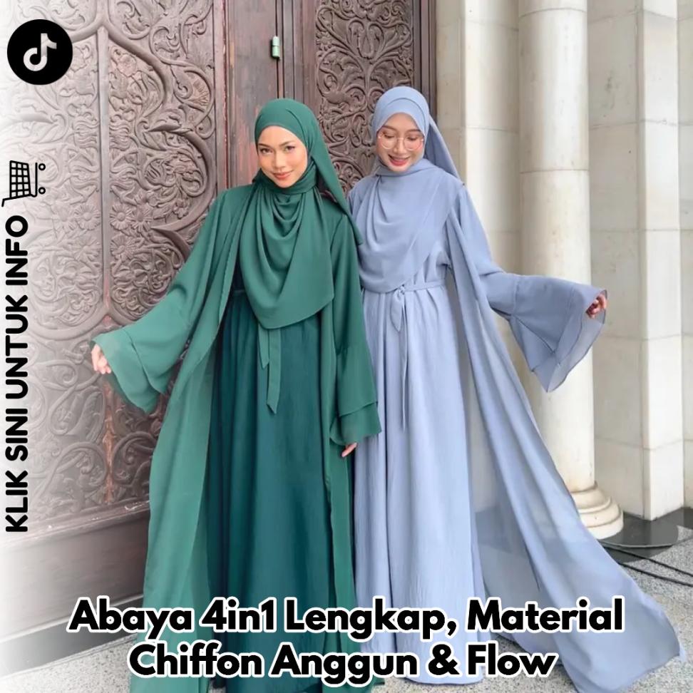 Abaya 4in1 Lengkap, Material Chiffon Anggun & Flow