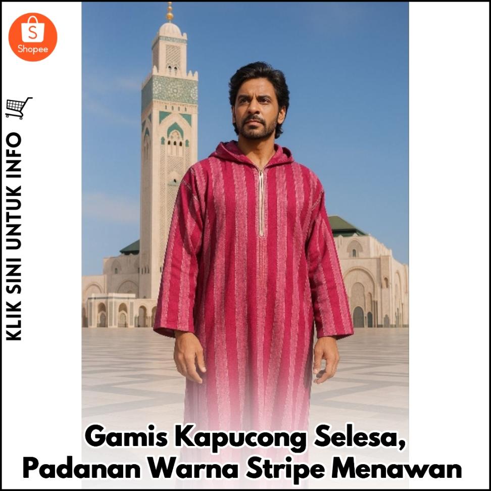 Gamis Kapucong Selesa, Padanan Warna Stripe Menawan