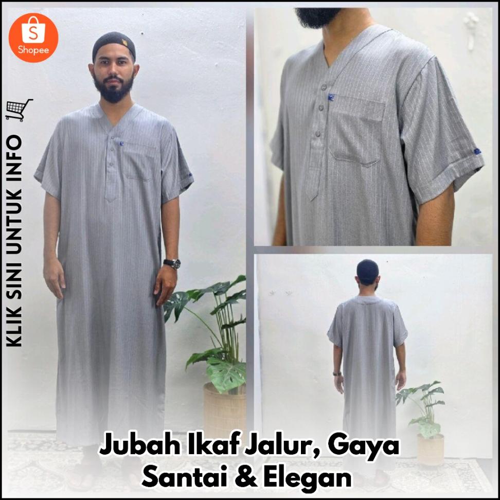 Jubah Ikaf Jalur, Gaya Santai & Elegan