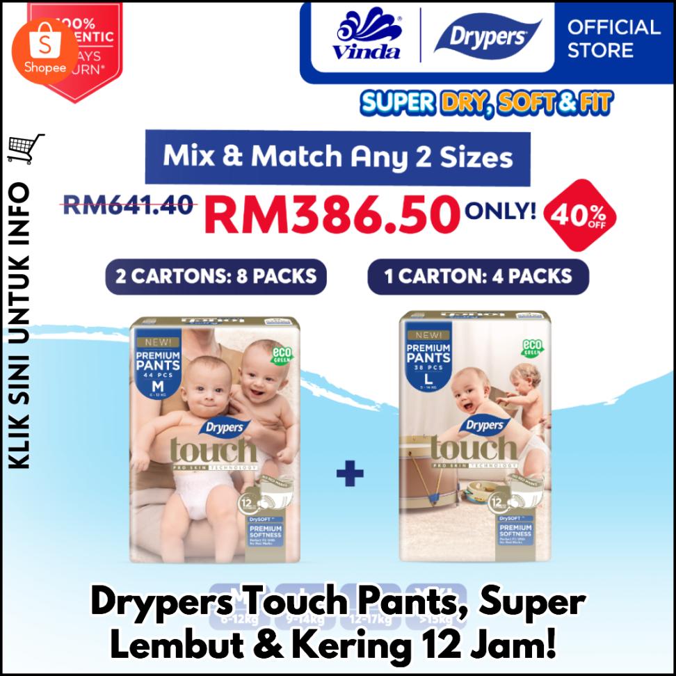 Drypers Touch Pants, Super Lembut & Kering 12 Jam!