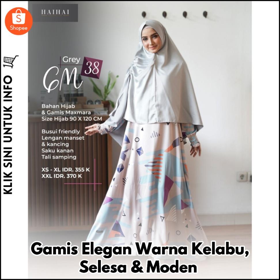Gamis Elegan Warna Kelabu, Selesa & Moden