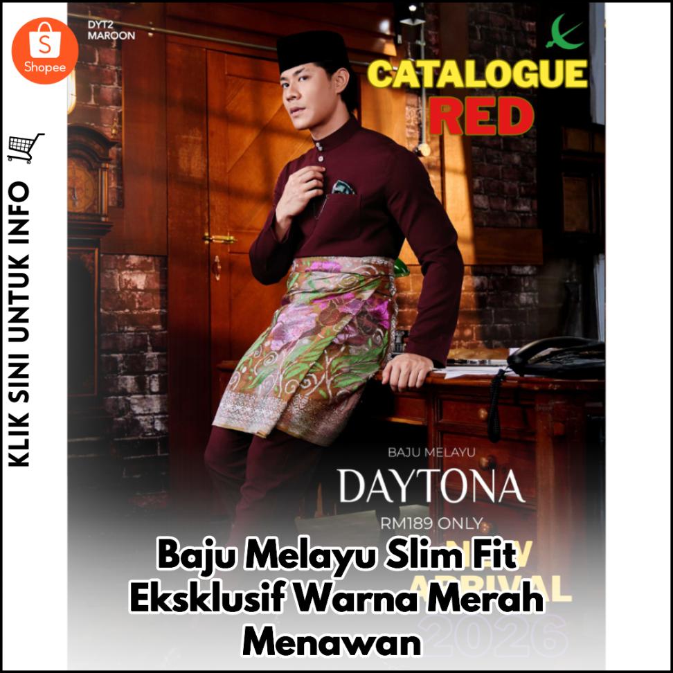 Baju Melayu Slim Fit Eksklusif Warna Merah Menawan