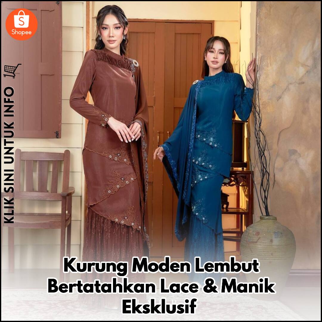 Kurung Moden Lembut Bertatahkan Lace & Manik Eksklusif
