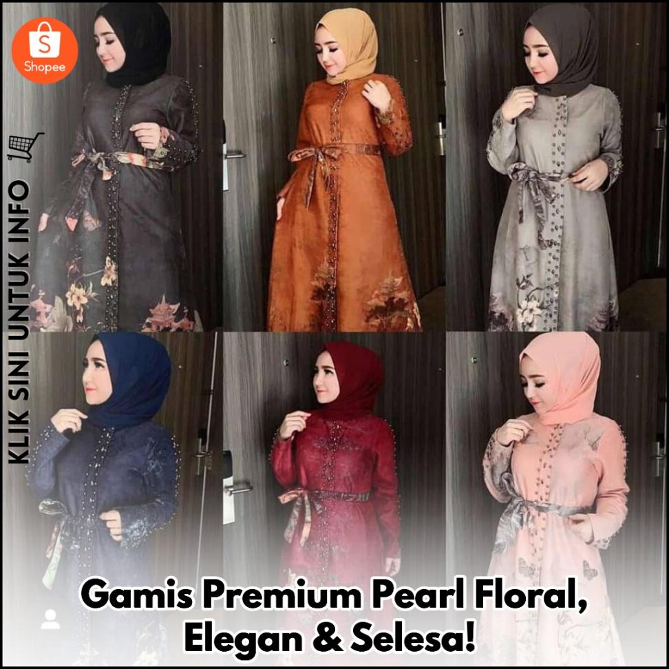 Gamis Premium Pearl Floral, Elegan & Selesa!