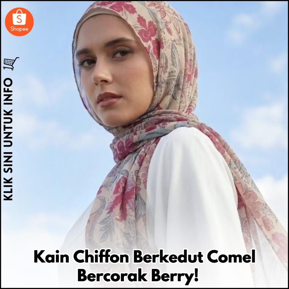 Kain Chiffon Berkedut Comel Bercorak Berry! ?
