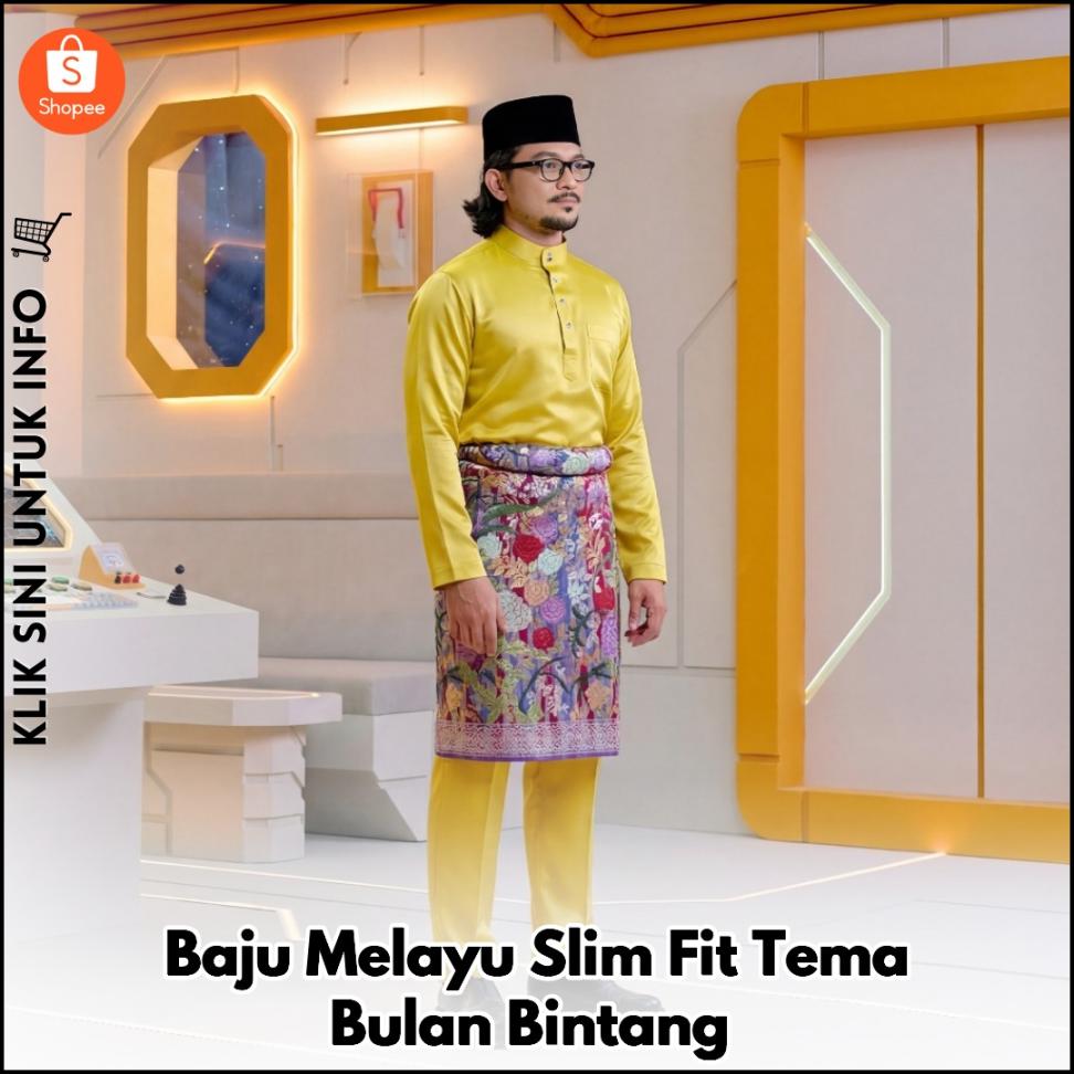 Baju Melayu Slim Fit Tema Bulan Bintang