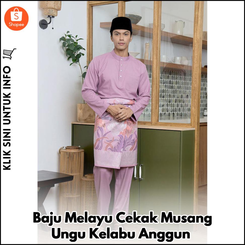 Baju Melayu Cekak Musang Ungu Kelabu Anggun