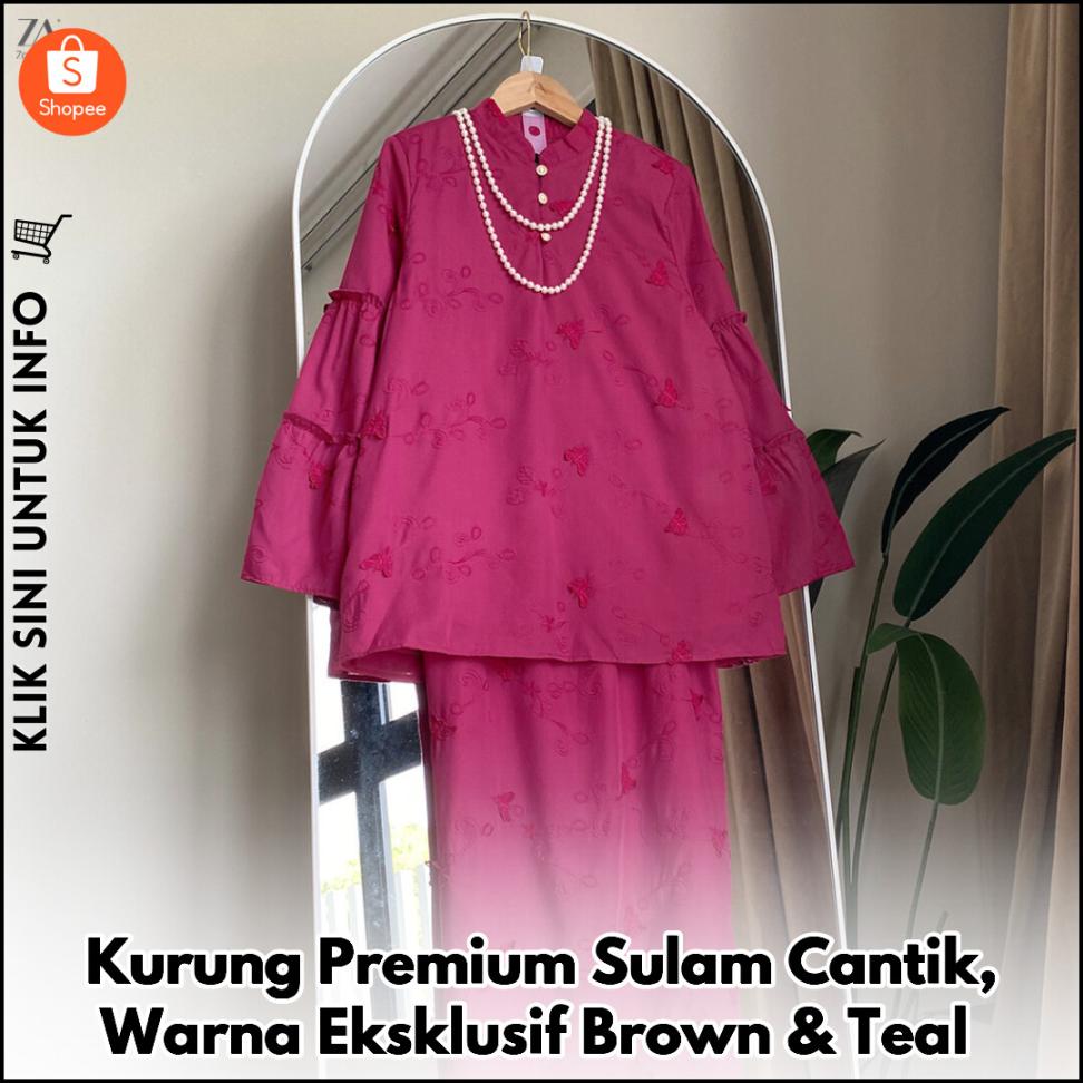 Kurung Premium Sulam Cantik, Warna Eksklusif Brown & Teal