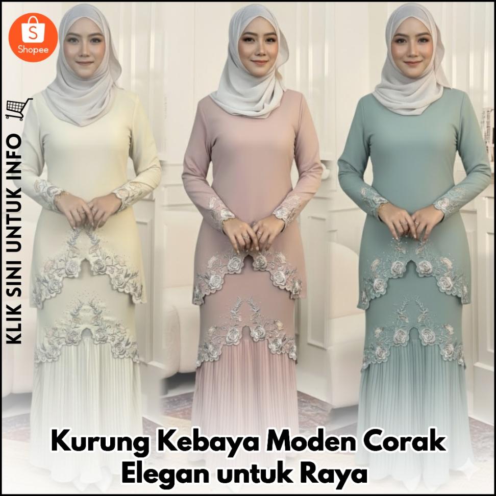 Kurung Kebaya Moden Corak Elegan untuk Raya