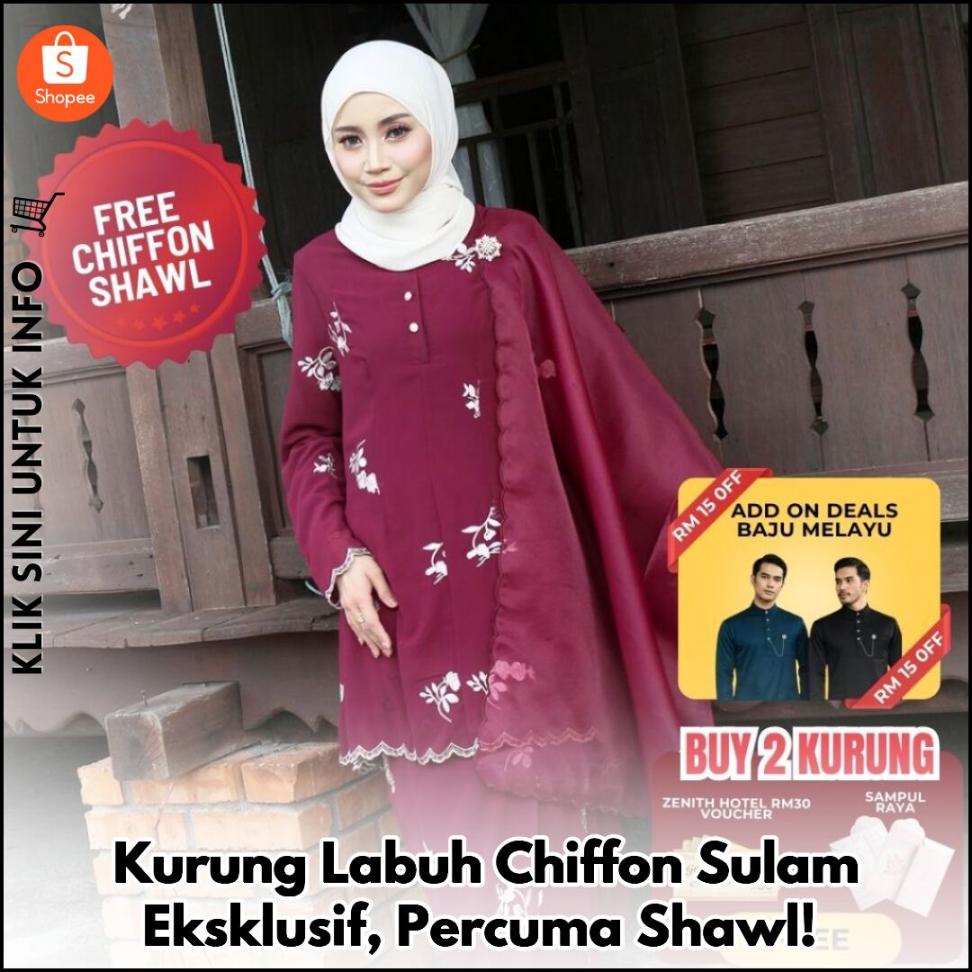 Kurung Labuh Chiffon Sulam Eksklusif, Percuma Shawl!
