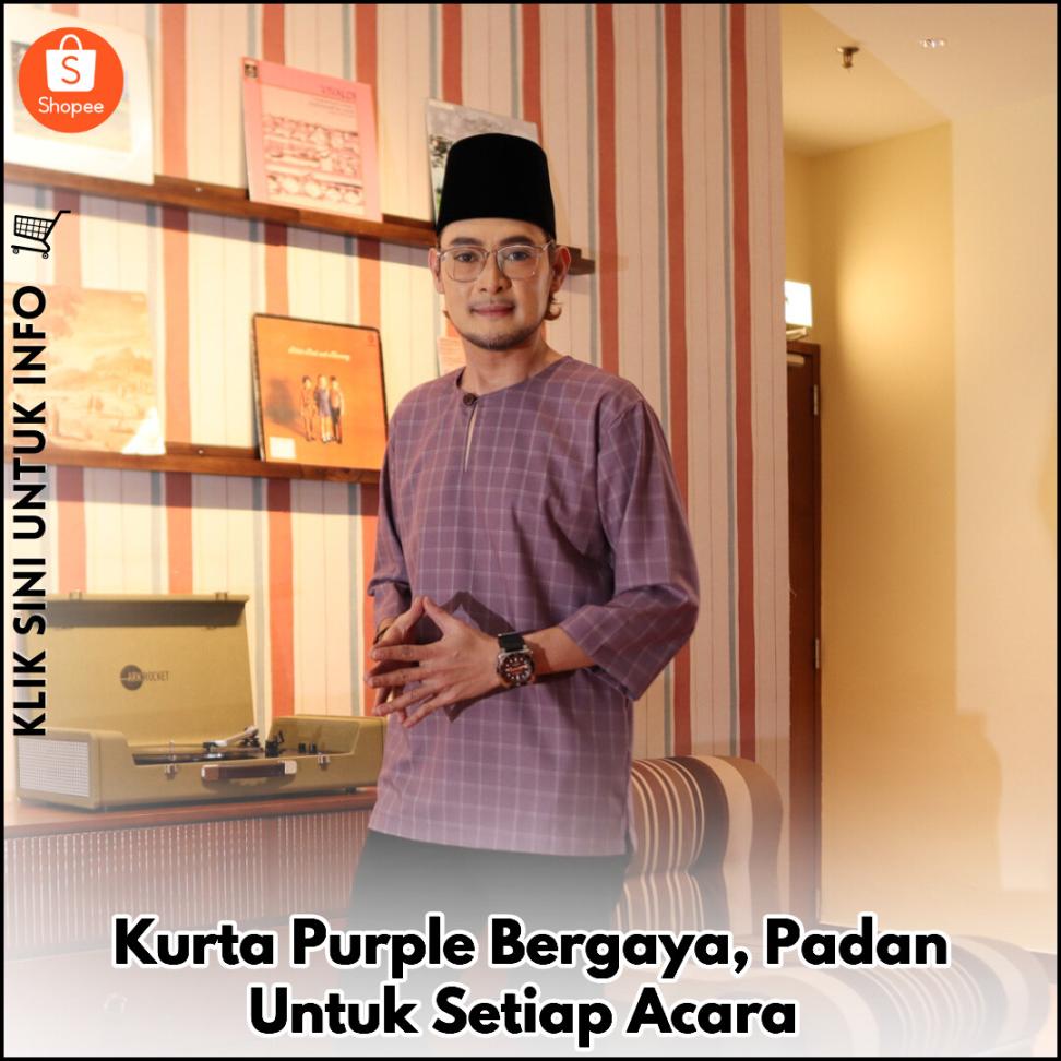 Kurta Purple Corak Kotak-Kotak, Anggun & Selesa