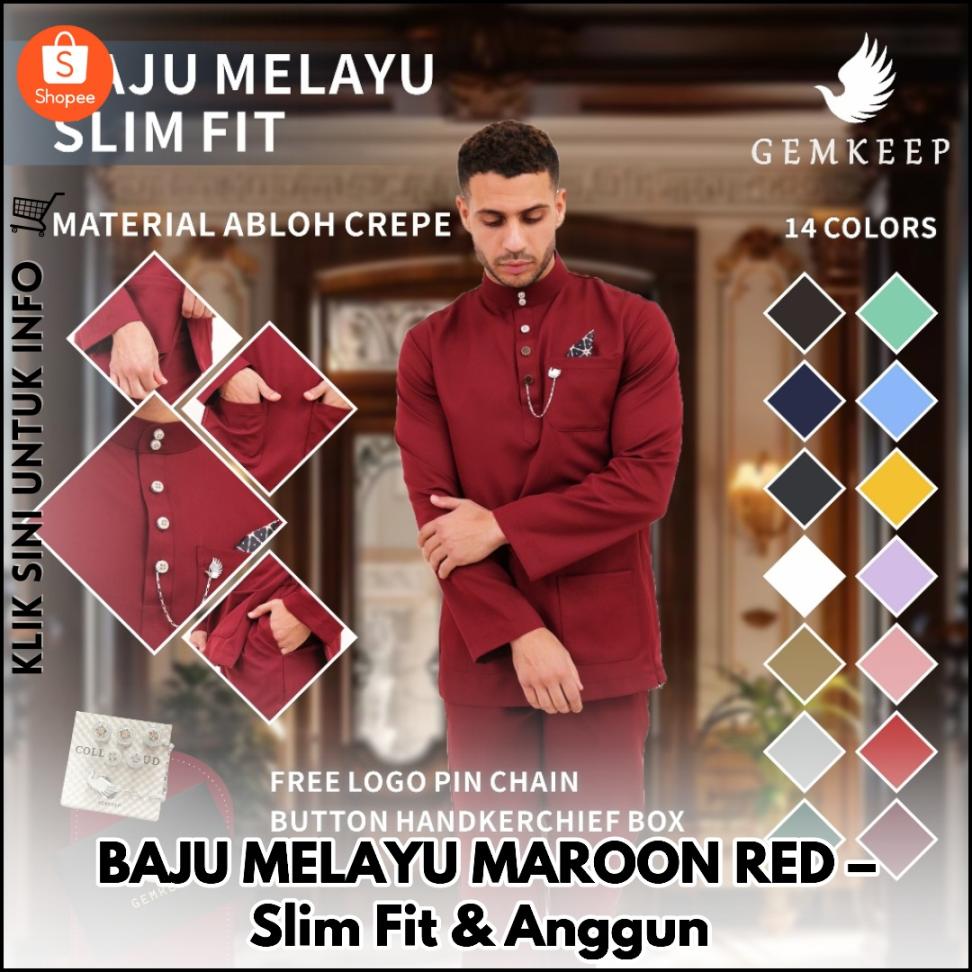 BAJU MELAYU MAROON RED – Slim Fit & Anggun