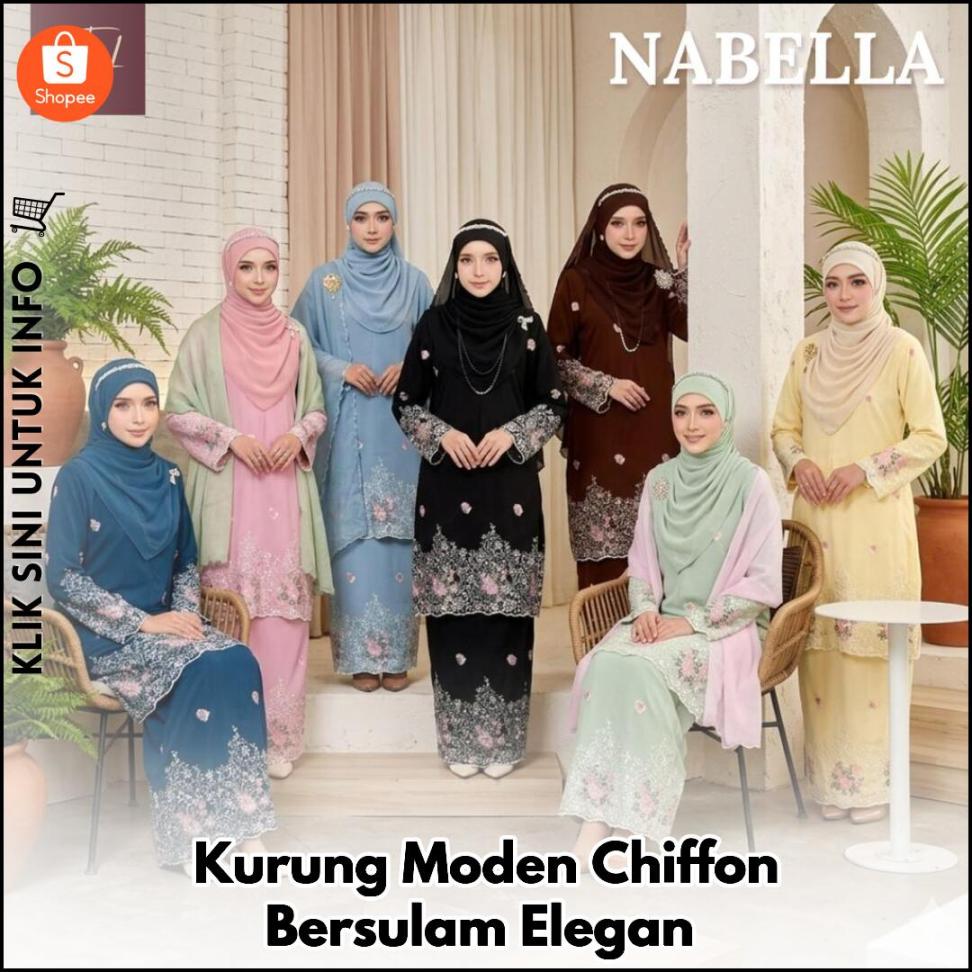 Kurung Moden Chiffon Bersulam Elegan