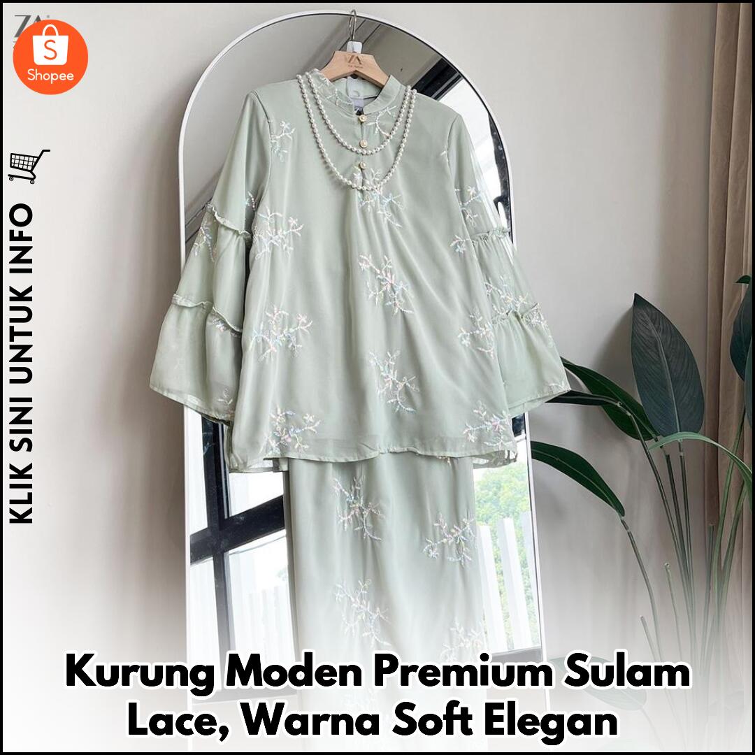 Kurung Moden Premium Sulam Lace, Warna Soft Elegan