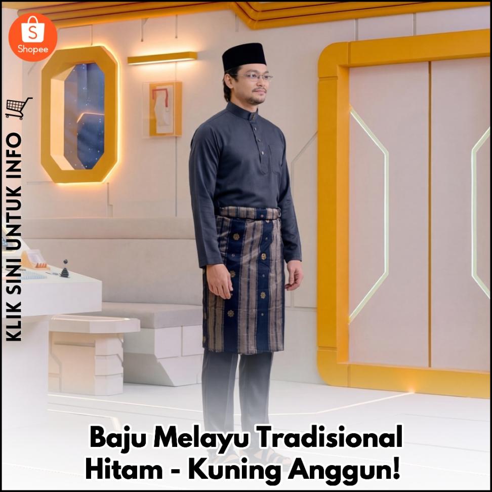 Baju Melayu Tradisional Hitam-Kuning Anggun!